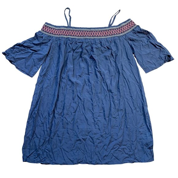 Cupshe Women's Smocked Lace Open-Shoulder Beach Dress Size XL Blue 100% Viscose - Picture 1 of 13